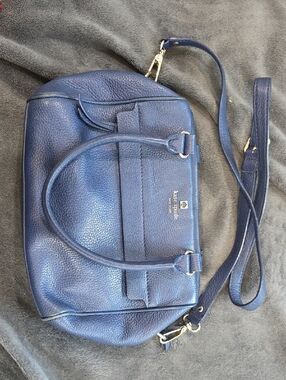 kate spade navy pebbled leather satchel with gold hardware